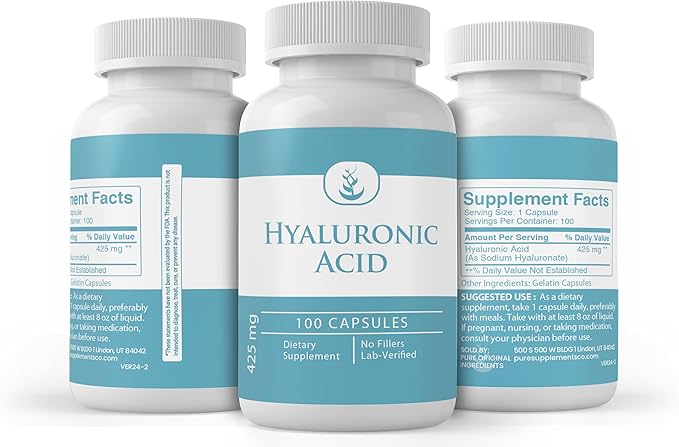 Pure Original Ingredients Hyaluronic Acid, (100 Capsules) Always Pure, No Additives Or Fillers, Lab Verified