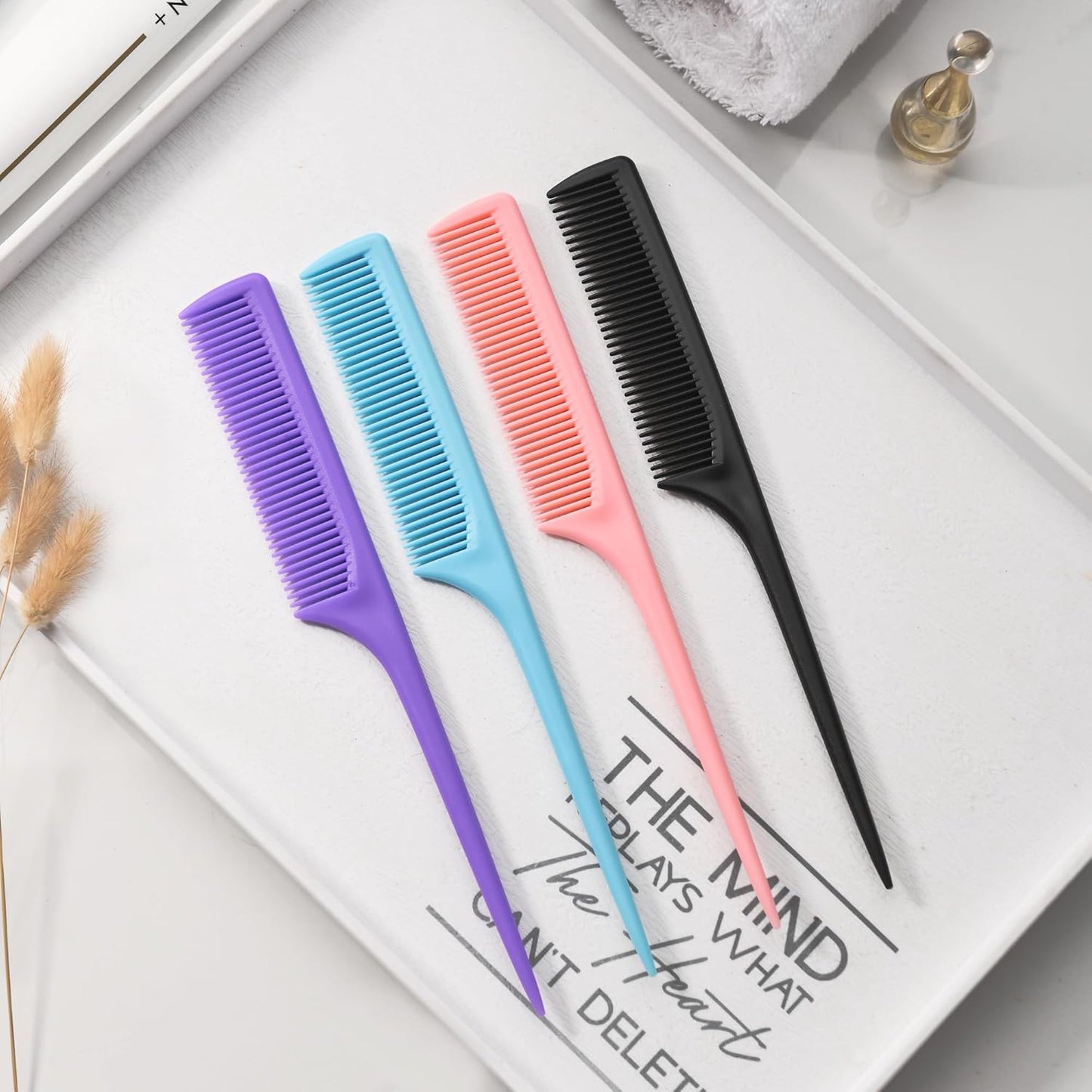 4 Pcs Rattail Combs for Women -Fine Tooth Styling Comb with Ergonomic Handle, Anti-Static Heat-Resistant Professional Hair Parting Tools for Smooth Detangling, Updos & Salon-Perfect Hairstyles.