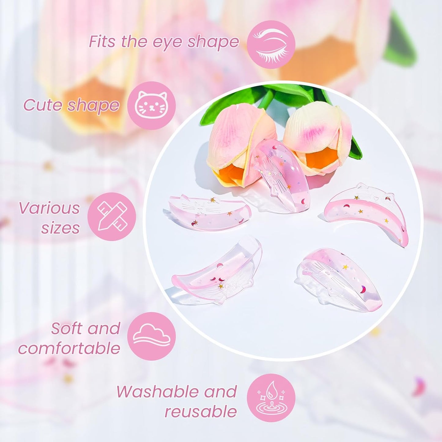Libeauty Premium Lash Lift Rods, Eyelash Lift Shields 7 Sizes, Reusable Silicone Pads for Eyelash Curling & Lifting, C-Curl Pink Cat Shape