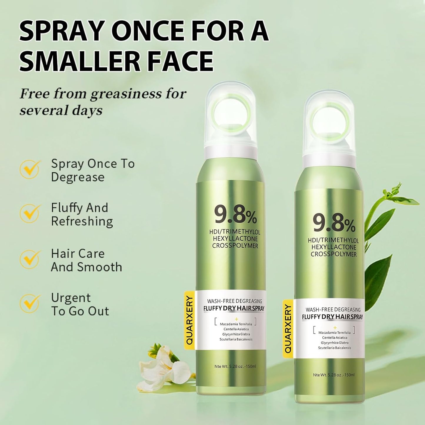 QUARXERY Dry Shampoo Spray for Women & Men - No Rinse, Oil Control, Volumizing & No White Residue,Suitable for Oily Hair Dark & Light Color Hair. Ideal for Travel, Work, and School. 5.28oz