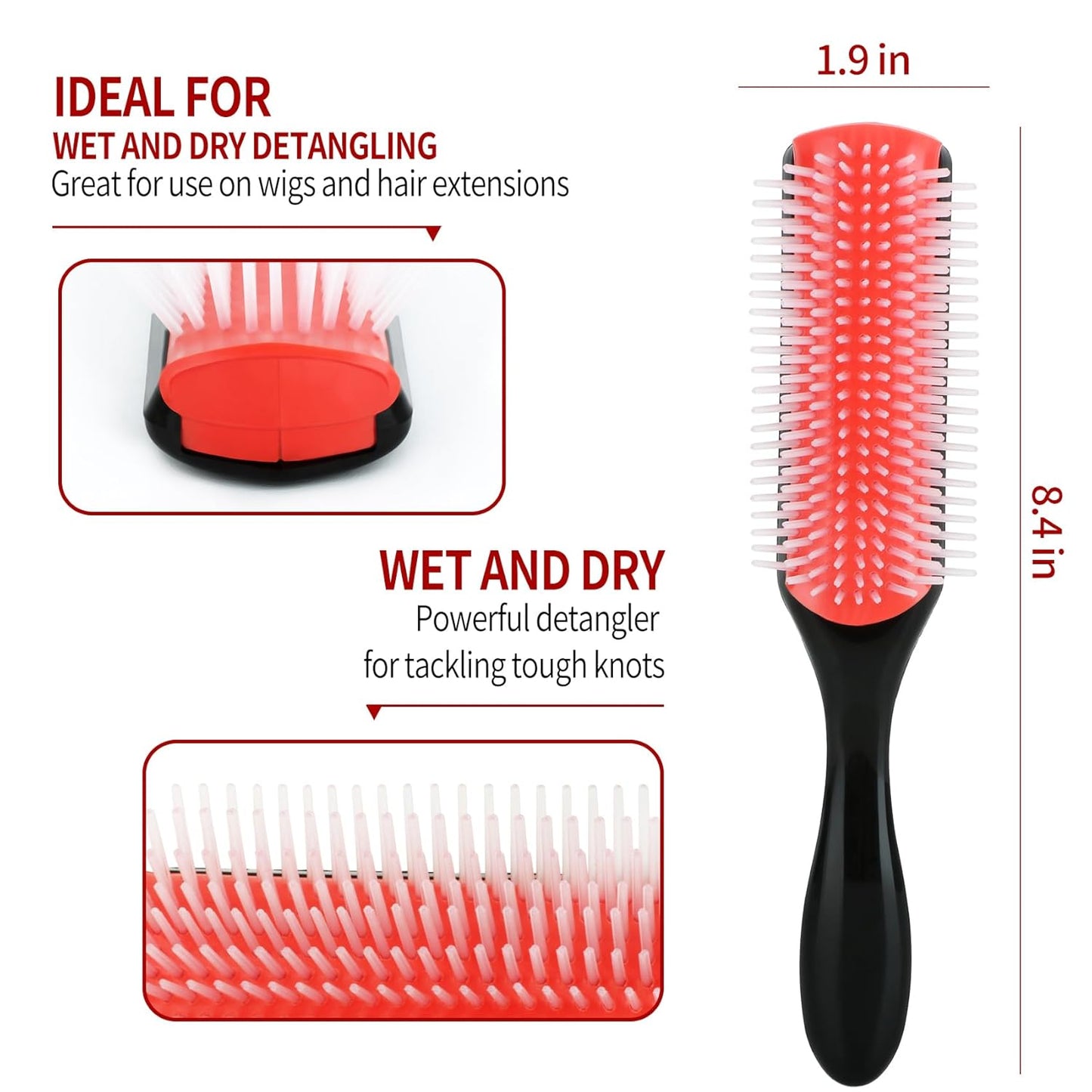 Hair Brush set for Curly, Detangling Hair Brush for Afro America/African Hair Textured 3a to 4c, Detangler Brush for Women Men Kids Styling Defining (Black)
