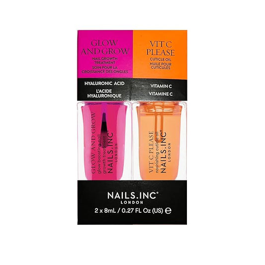 Nails.INC Mini Nail Treatment Duo, Includes Glow and Grow Nail Growth Treatment and Vit C Please Nourishing Cuticle Oil, With Active Skincare Ingredients to Promote Nail Health, Cruelty Free, Vegan