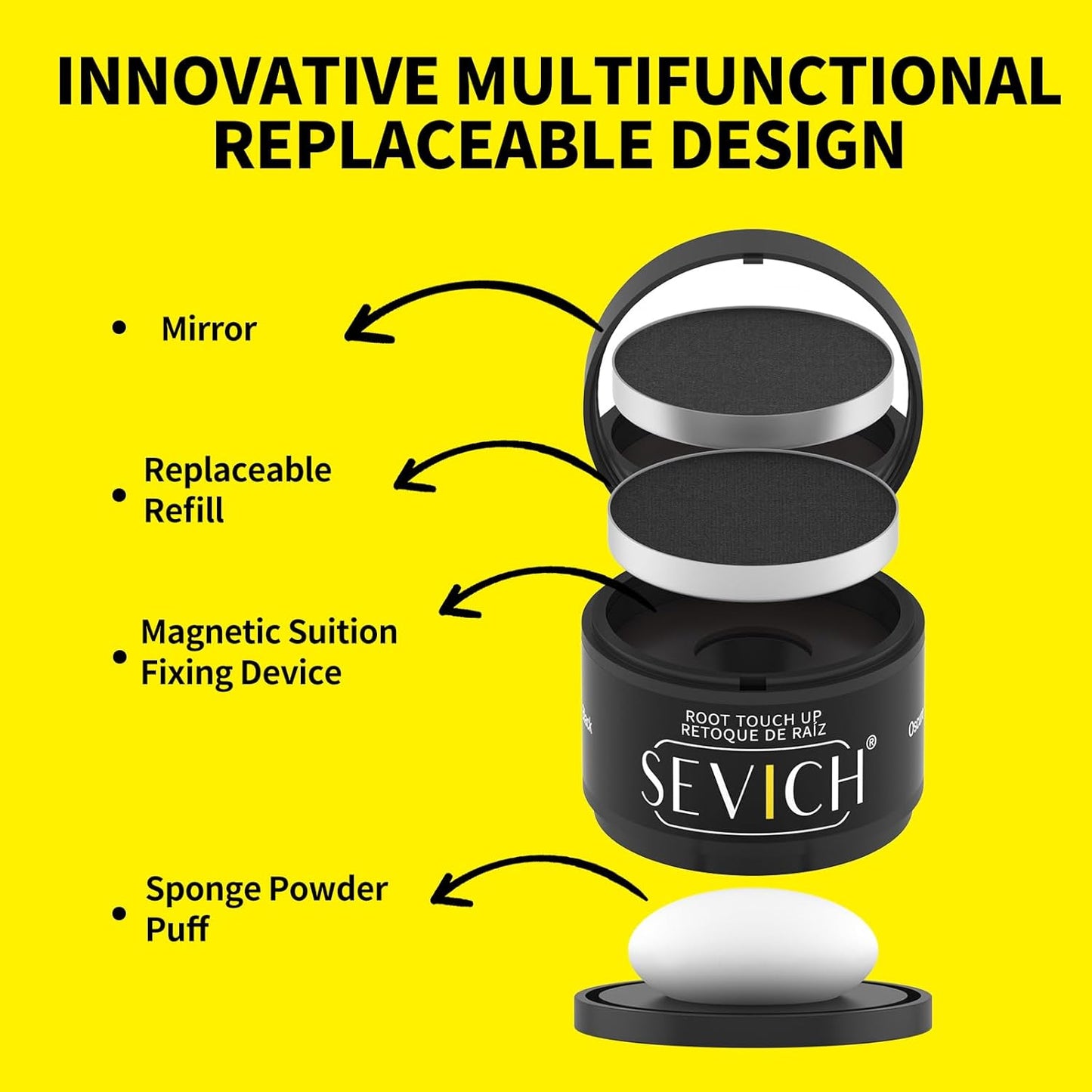 SEVICH Hairline Powder (Replaceable) With Brush & Root Touch-Up for Sparse Hairlines & Gray Coverage, Quick Hair Color Repair, Waterproof & Sweat-Proof, Travel-Friendly (Dark Brown)