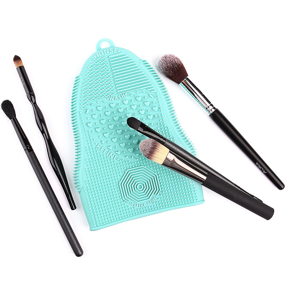 Makeup Brush Cleaner Glove Mat Mitt Silicone Cosmetic Cleaning Scrubber Tool Face Brushes and Eye Brush Washing Pad Mint Green