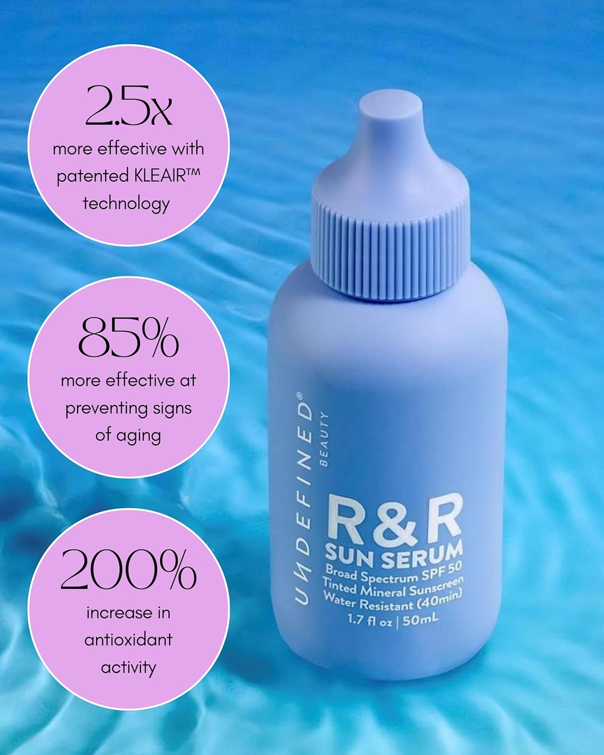Undefined Beauty R&R Sun Serum SPF 50 PA++++ Tinted Mineral Sunscreen with Niacinamide, Water Resistant Broad Spectrum Protection & Blue Light Defense (Light Tint)