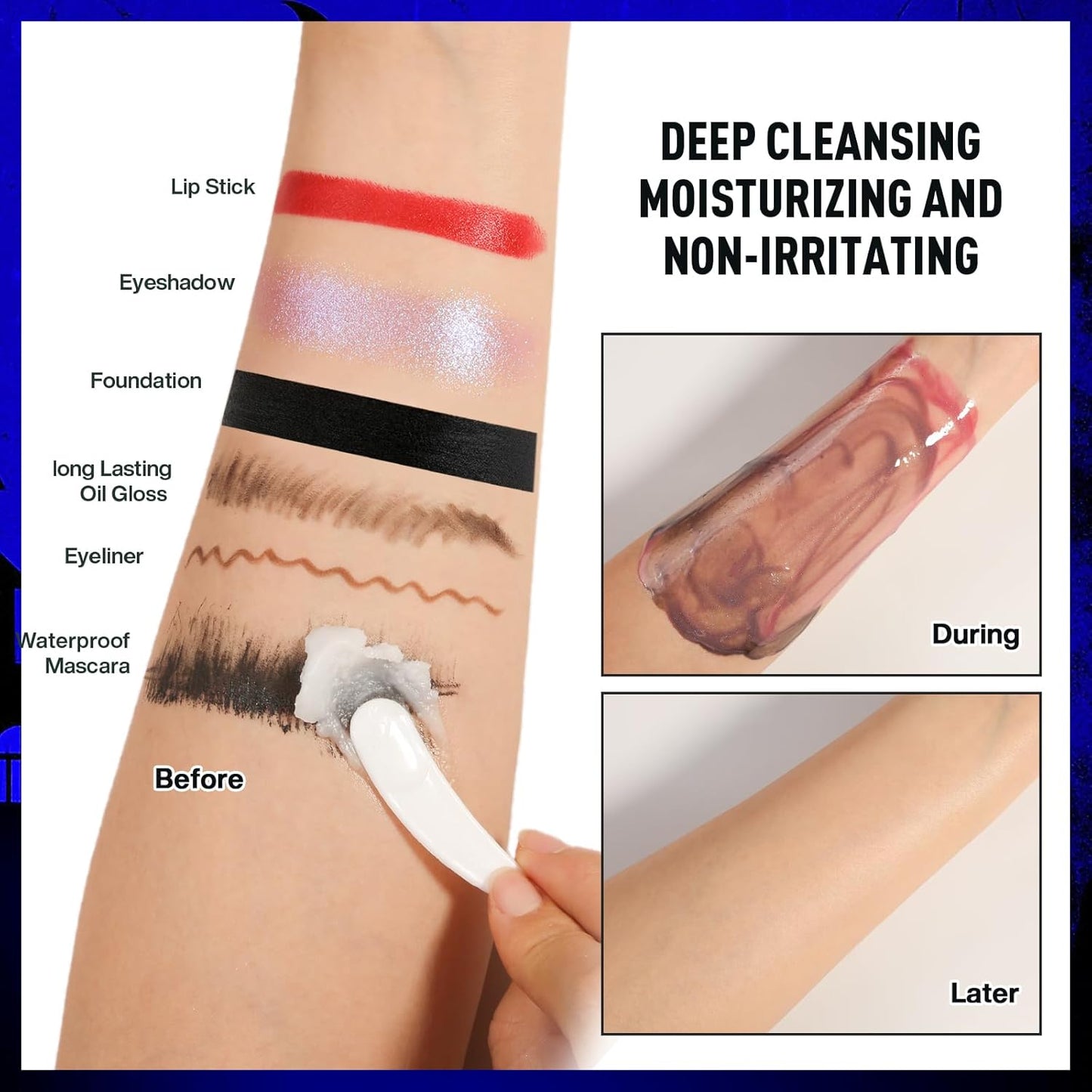 Black White Blue Face Paint Kit – 3×50g Oil-Based Grease Makeup with Remover Balm, Brushes & Sponges – Sweat-Proof, Easy On & Off SFX Makeup for Halloween, Cosplay, Ghost & Ice-Themed Stage Looks