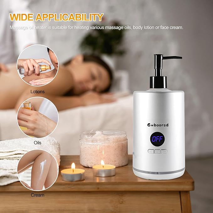 oil warmer for massage,massage Oil Warmer for Massage, lotion Oil Warmer for Spa, Salon and Barber Shops,with 2 Oil Bottle Dispenser,with 1 White funnel,Temperature control,Atmosphere lights,Black