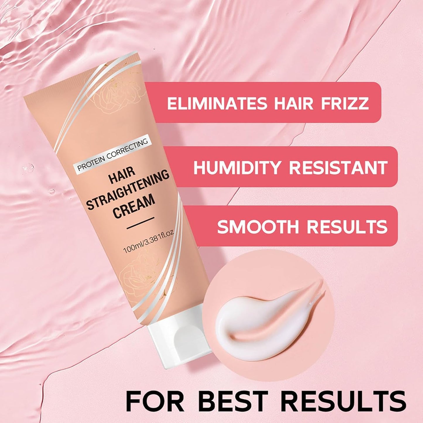 Hair Straightening Cream, Protein Correction Hair Cream for Smooths Frizz Used With Hair Straightener, Hydrating Hair Mask for All Hair Types 3.38 FL.OZ