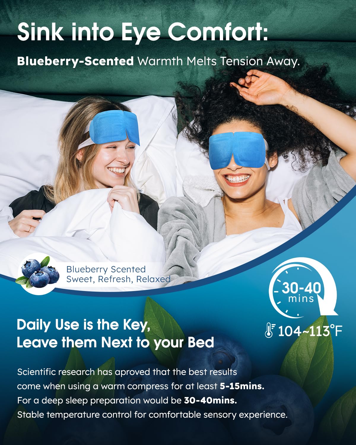 20 Packs Steam Eye Masks for Dry Eyes, Warm Compress Relief for Eye Fatigue & Puffiness, Sleep Heated Eye Mask, Disposable Travel Essentials, Spa Relaxation Gift Women, Party Favors Adults, Blueberry