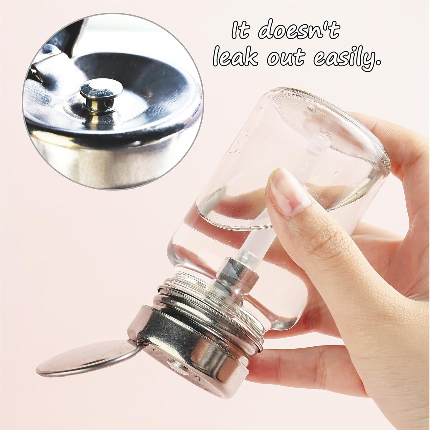 Clear Nail Polish Remover - 120ml Glass Metal Push Down Pump Dispenser - 200pcs Lint Free Nail Wipes - Alcohol Eye Makeup Remover