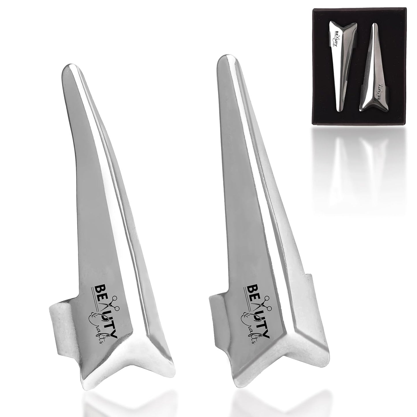 Beauty & Crafts 2PC Pro Hair Parting & Sectioning Rings (Straight & Curve)-Stainless Steel Finger Tool for Precise Hair Styling and Extension Installations -Parting Ring with Carrying Box (Silver)