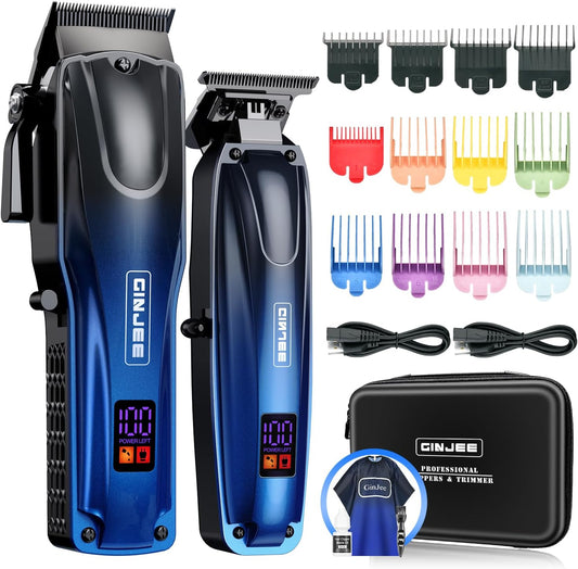 Professional Hair Clippers for Men Cordless & Corded - Rechargeable Barber Clipper & Trimmer Set with Fade Lever for Home Haircuts, Grooming Kit with Guide Combs, with Travel Case