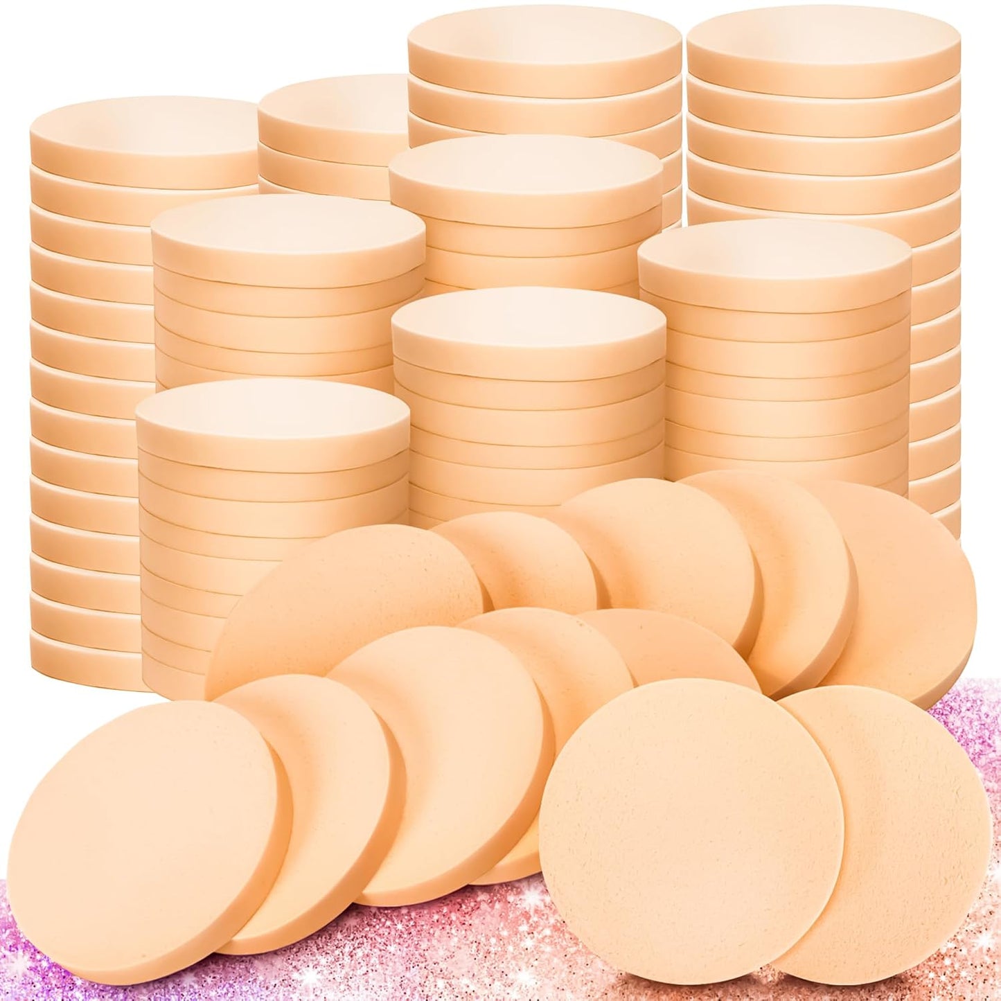 MotBach 100 PCS Nude Round Makeup Sponge, Cosmetic Sponge Round Foam Pad Eye Facial Powder Puff, Beauty Makeup Foundation Powder Blender for Women Lady All Skin Types Wet and Dry Dual Use