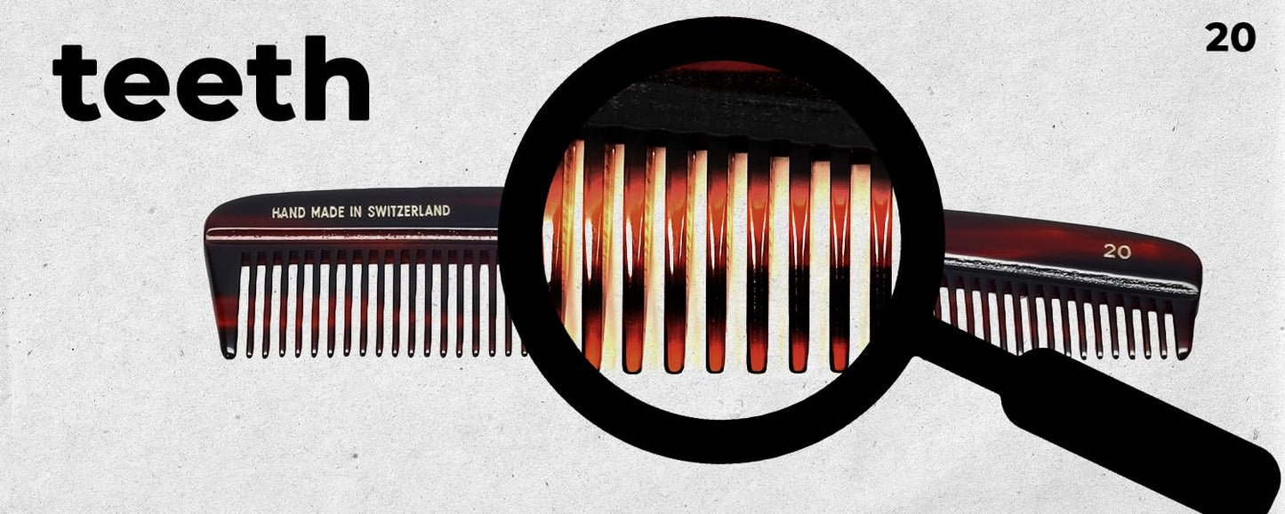#20 Handmade Wide Tooth Comb Tortoise Havana Acetate Thick Coarse Curly Detangling Parting Grooming Teasing Hair Styling Hairdresser Barber Hairdressing Wet Dry Pocket Travel Women Men Kids