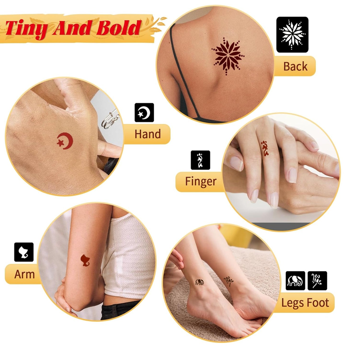 Temporary Tattoo Stencil Kit 10 Sheets (7 Large Hand & Half Arm), 6 Pcs 3 Color Cones (Black/Brown/Cherry Red),Temporary Tattoos for Adults Kids Men Women,DIY Body Art with Stencils