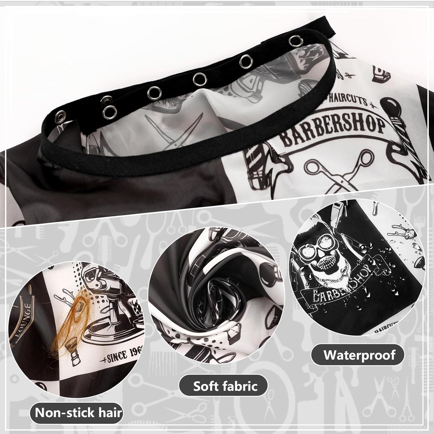 FEBSNOW Hair Cutting Cape Kit,Professional Barber Cape with Neck Duster Brush for Adults Waterproof Salon Cape with Adjustable Closure Snap Salon Barber Supplies 47x55 Inches(Black and White Plaid)