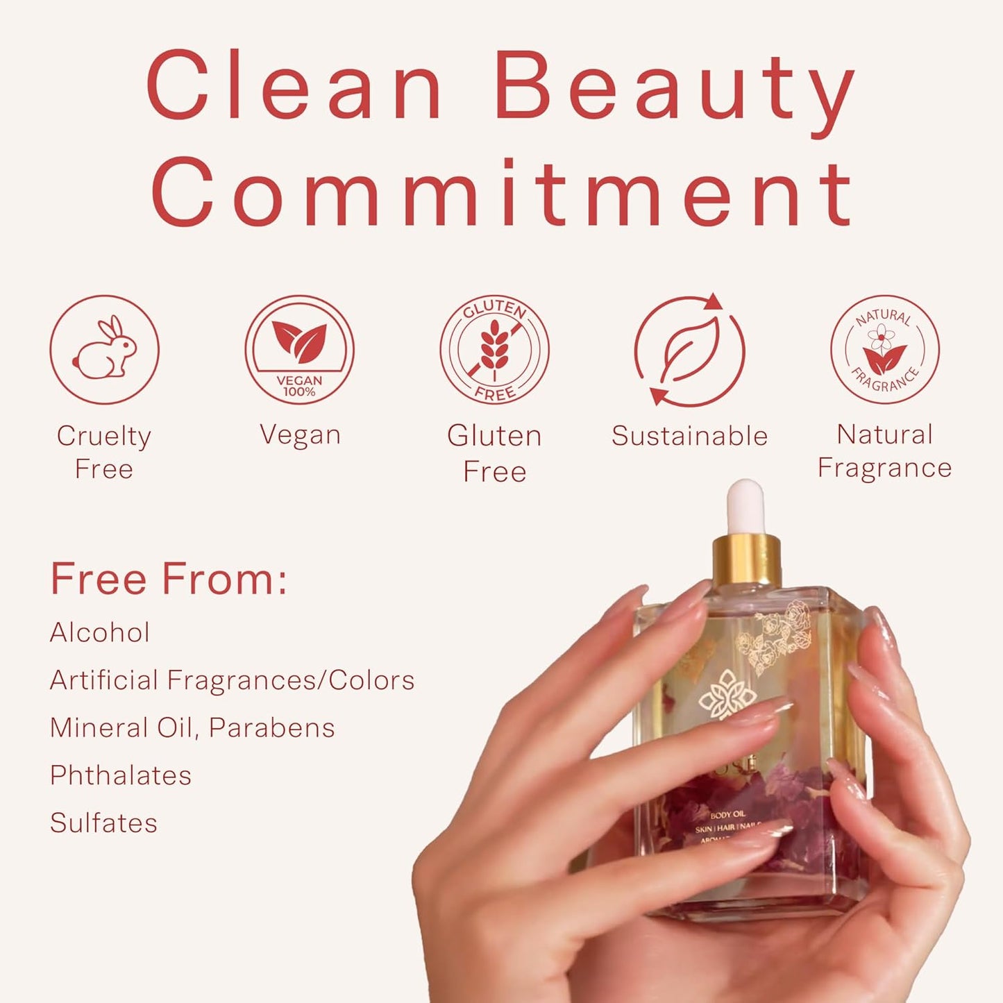 SAFA Rosé Oil - Organic Rose Essential Oil for Face, Body, Hair, Nails & Aromatherapy | After Shower Body Oil | Skin Moisturizer - Natural Scented Perfume for Women - 4 Fl Oz