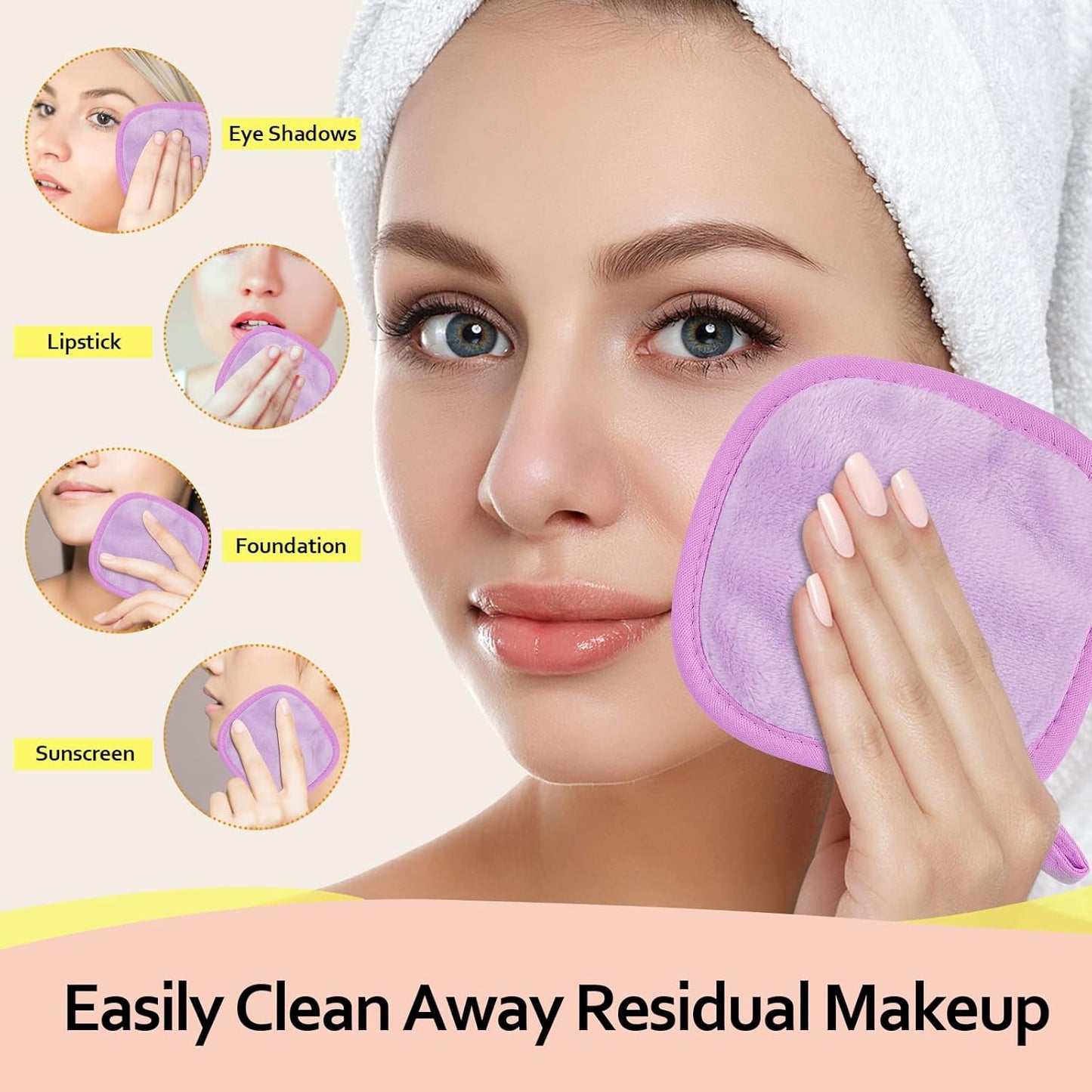 HOMEXCEL Makeup Remover Cloth 12 Count (Pack of 1), Reusable Makeup Remover Pads, Washable Ultra Soft Facial Cleansing Cloths For All Skin Types, 5 X 5 In, Purple