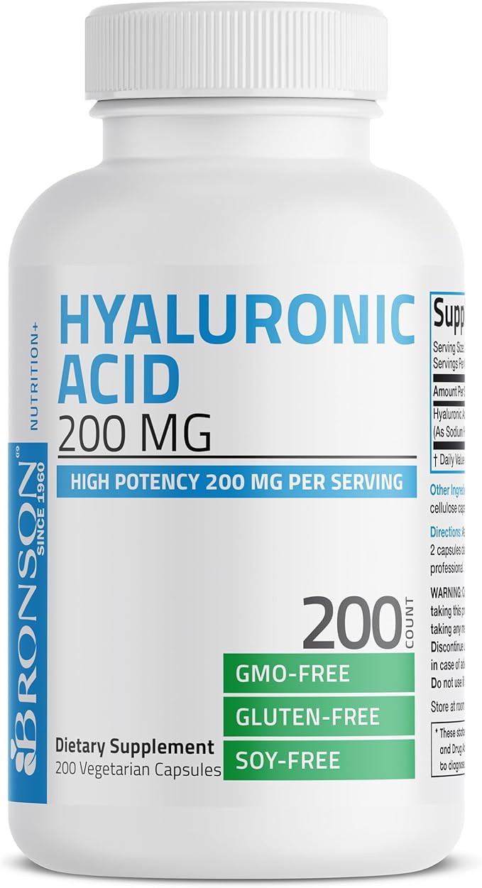 Bronson Hyaluronic Acid 200 MG High Potency Joint Health & Healthy Skin Support, Non-GMO, 200 Vegetarian Capsules