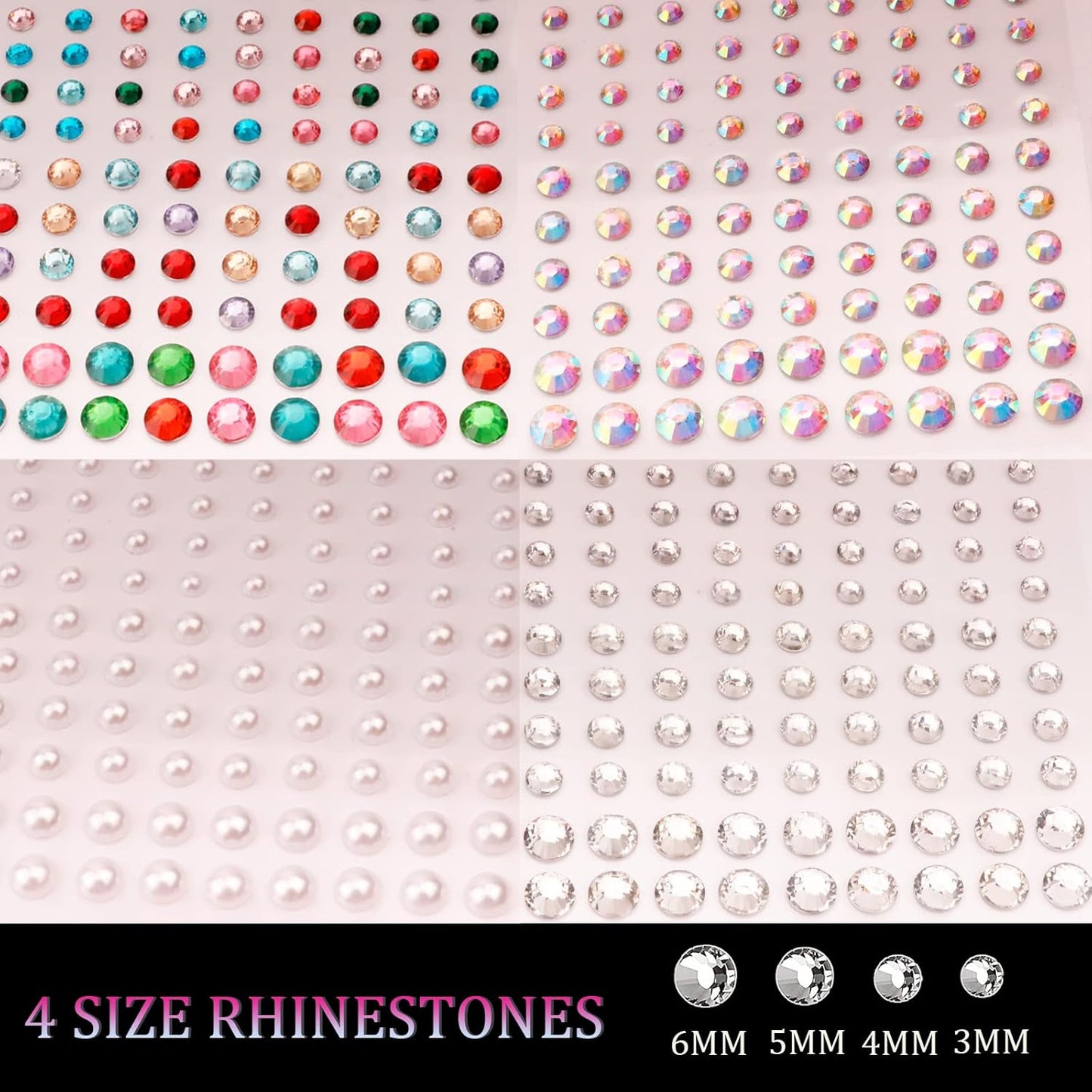8 Sheets Face Gems Jewels for Makeup 20 Colors Rhinestones Hair Pearls Eye Gems Stick On, Body Jewels Nail Art Festival Party Rave Accessories for Women