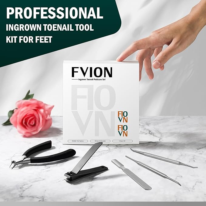 FVION Ingrown Toenail Tools Kit 5 Pcs, Toenail Clippers for Thick & Ingrown Nails, Ingrown Toenail Removal Correction Nail Clippers, Nail File Lifter, Professional Manicure Pedicure Tools