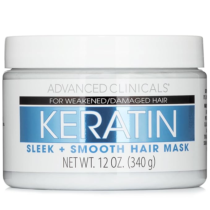 Advanced Clinicals Keratin Hair Mask Treatment, 12 Fl Oz (2-Pack), For Color Treated Hair, Detoxifying + Fortifying Repair Conditioner with Shea Butter, Helps Strengthen Broken Hair