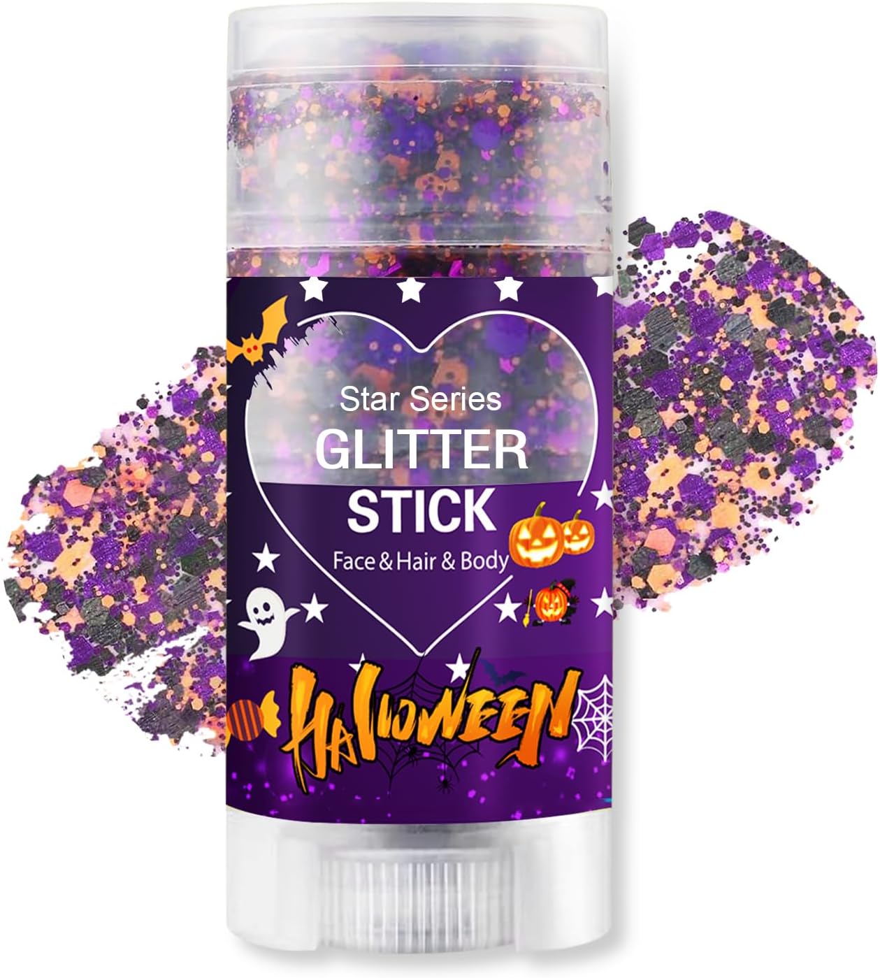 Halloween Body Glitter Stick, Black Purple and Orange Face Glitter Accessories for Rumi Costume and Rumi Cosplay, Waterproof Face Hair Glitter Makeup, Hallows' Eve Glitter Makeup for Kids and Women