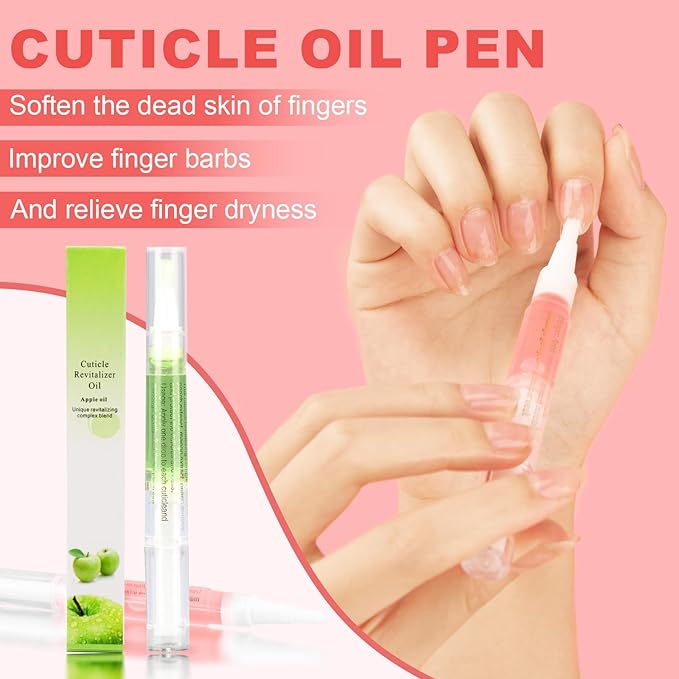 Meschett 3PCS Nail Cuticle Oil Pens with Nail File, Cuticle Oil for Nails from Natural, Nail Oil Cuticle for Cracked and Dry Nail(Blueberry & Rose & Apple Flavor)