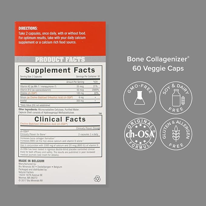 Biosil Bone Collagenizer Ultra - 60 Veggie Capsules, Pack of 2 - with Patented ch-OSA Complex + Choline, Inositol, MK7 & Vitamin B12 - GMO Free - 60-Day Supply