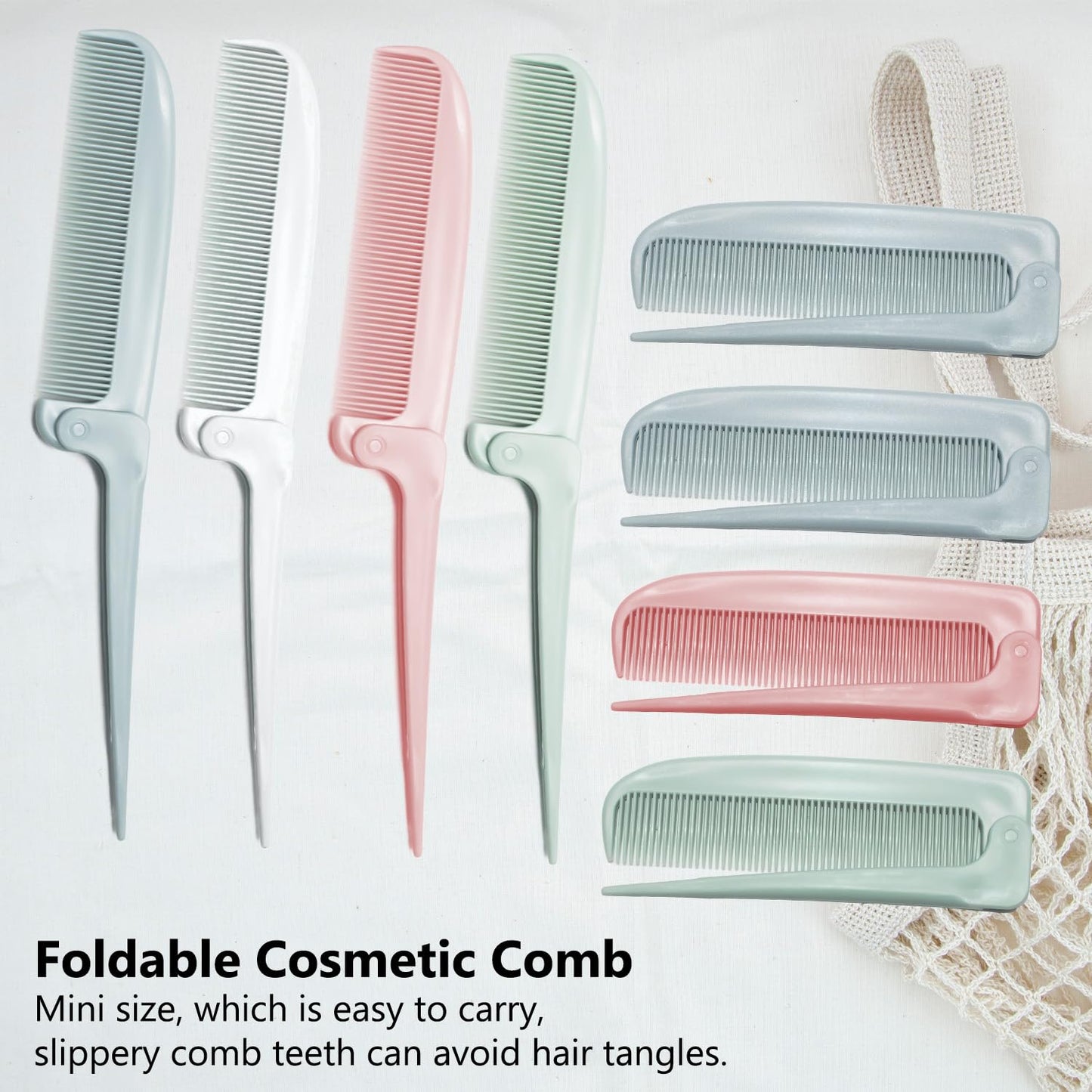 4 Pack Hair Parting Combs, Hair Styling Beauty Tools, Rat Tail Combs, Foldable Comb for Travel, Stylist (White,Pink,LightBlue,LightGreen)