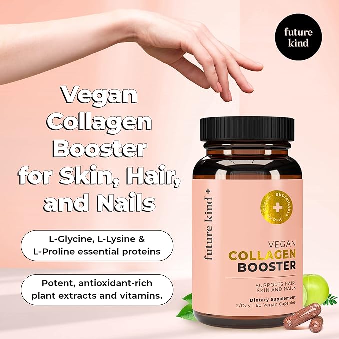 Future Kind Vegan Collagen - Supports Collagen Production with Biotin and Vitamin C (60 Capsules in Glass Bottle)