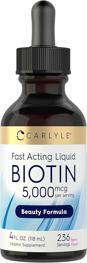 Carlyle Biotin 5000mcg Liquid Drops | 4 fl oz | for Women and Men | Berry Flavor | Beauty Formula | Vegetarian, Non-GMO & Gluten Free Supplement