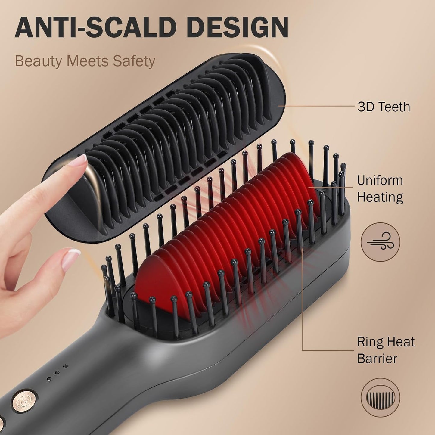 PLAVOGUE Ionic Hair Straightening Brush with Hot Air Function, Dual Voltage 30s Fast Heating, Anti-Scald & Auto Shutoff, Rotating Cord for Frizz Control & Salon Styling at Home