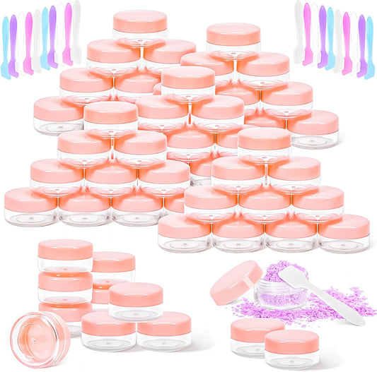 MotBach 50Pack 10g Small Plastic Cosmetic Containers with Lids, 10gram Plastic Makeup Containers Jars with Spatulas, 10ml Sample Jars Travel Size Containers for Toiletries Lip Balm Slime Cream Lotion