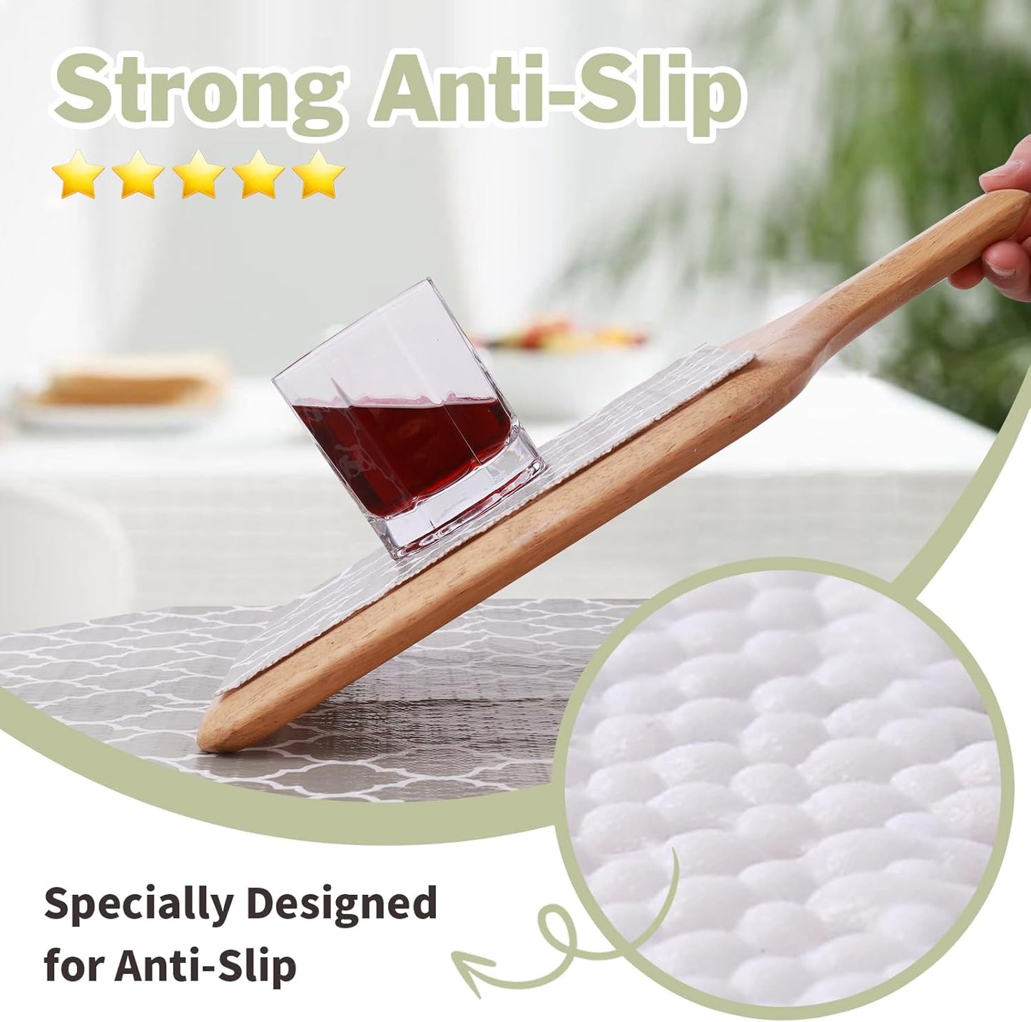 Drawer and Shelf Liner for Kitchen Cabinet: 17 in X 20 Ft Non Slip Waterproof Shelf Paper Non Adhesive Refrigerator Liners Gray Quatrefoil Easy Liners for Bathroom Cupboard with Knife Tape Measure