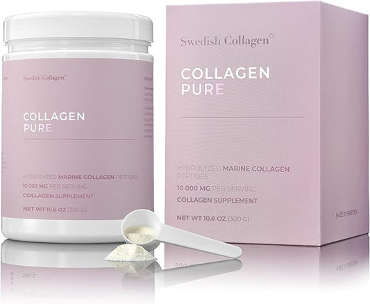 Swedish Collagen - Hydrolyzed Marine Collagen 10,000 mg Powder Supplement - Pack of 300 g, 30 Day Supply | Pure Peptide to Support Healthy Hair, Skin, Nails and Joints I 100% Natural and Gluten Free