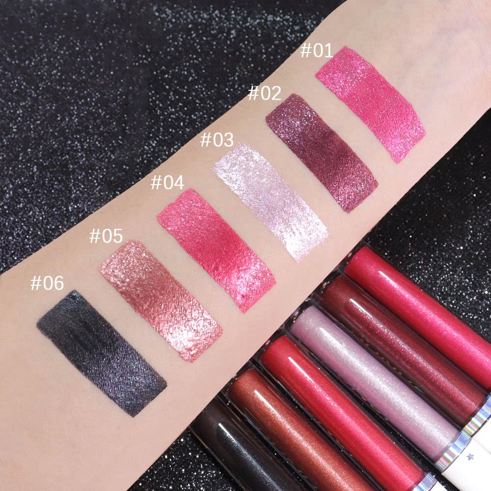 evpct 1Pcs Mauve Red Metallic Shimmer Glitter Lip Gloss Liquid Lipstick Long Lasting Waterproof 24, Glitter Pearlescent Metallic Sparkly Glossy Liquid Lipsticks Lip Stain Makeup Set for Women 05#