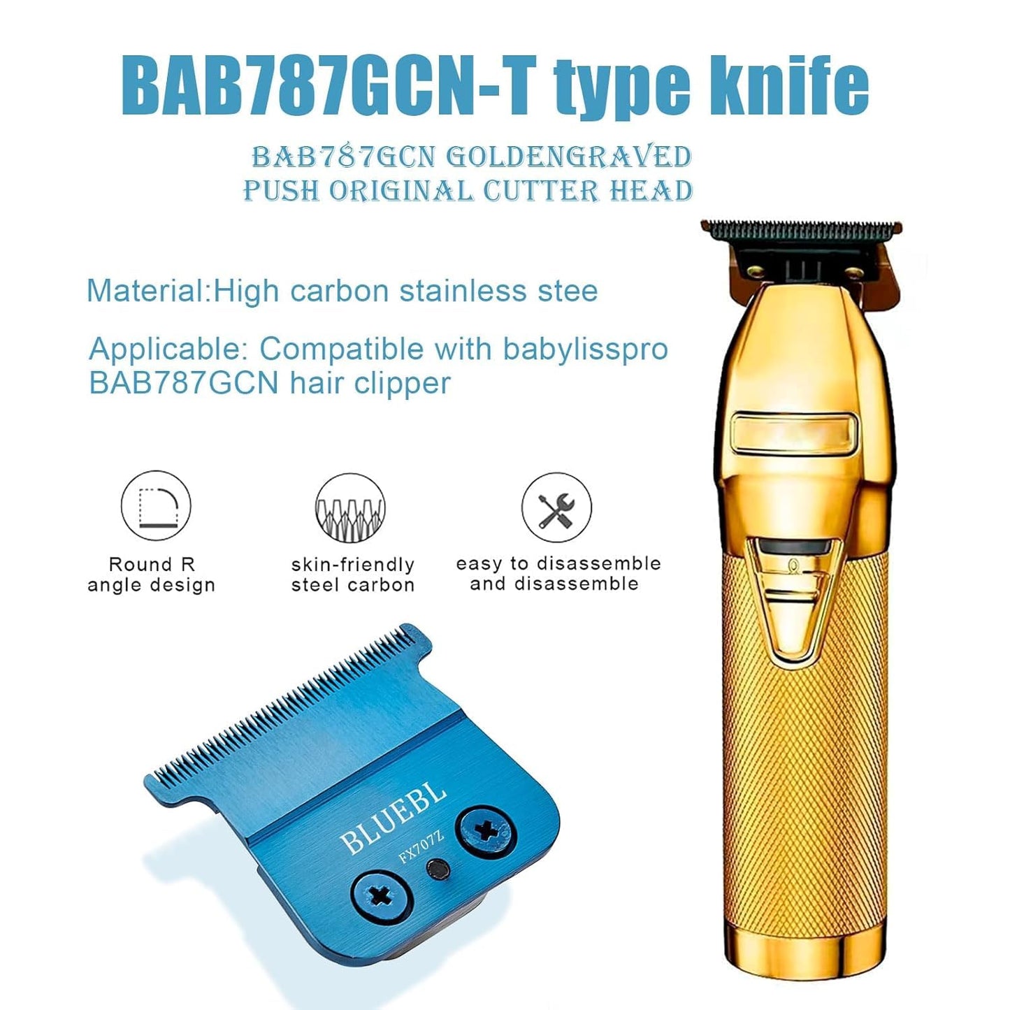 FX707Z Replacement Blades Compatible with BaBylissPRO FX787 & FX726 Trimmers, for Outlining Hair Trimmers (FX787) - blue
