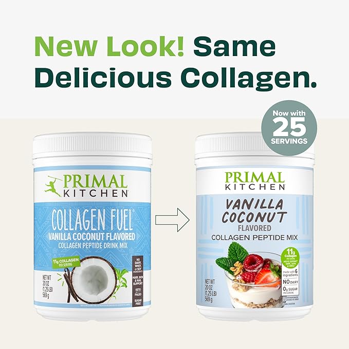 Primal Kitchen Vanilla Collagen Fuel® Drink Mix, Vanilla Coconut Collagen Peptides, No Dairy or Artificial Sweeteners, 14.4 Ounces