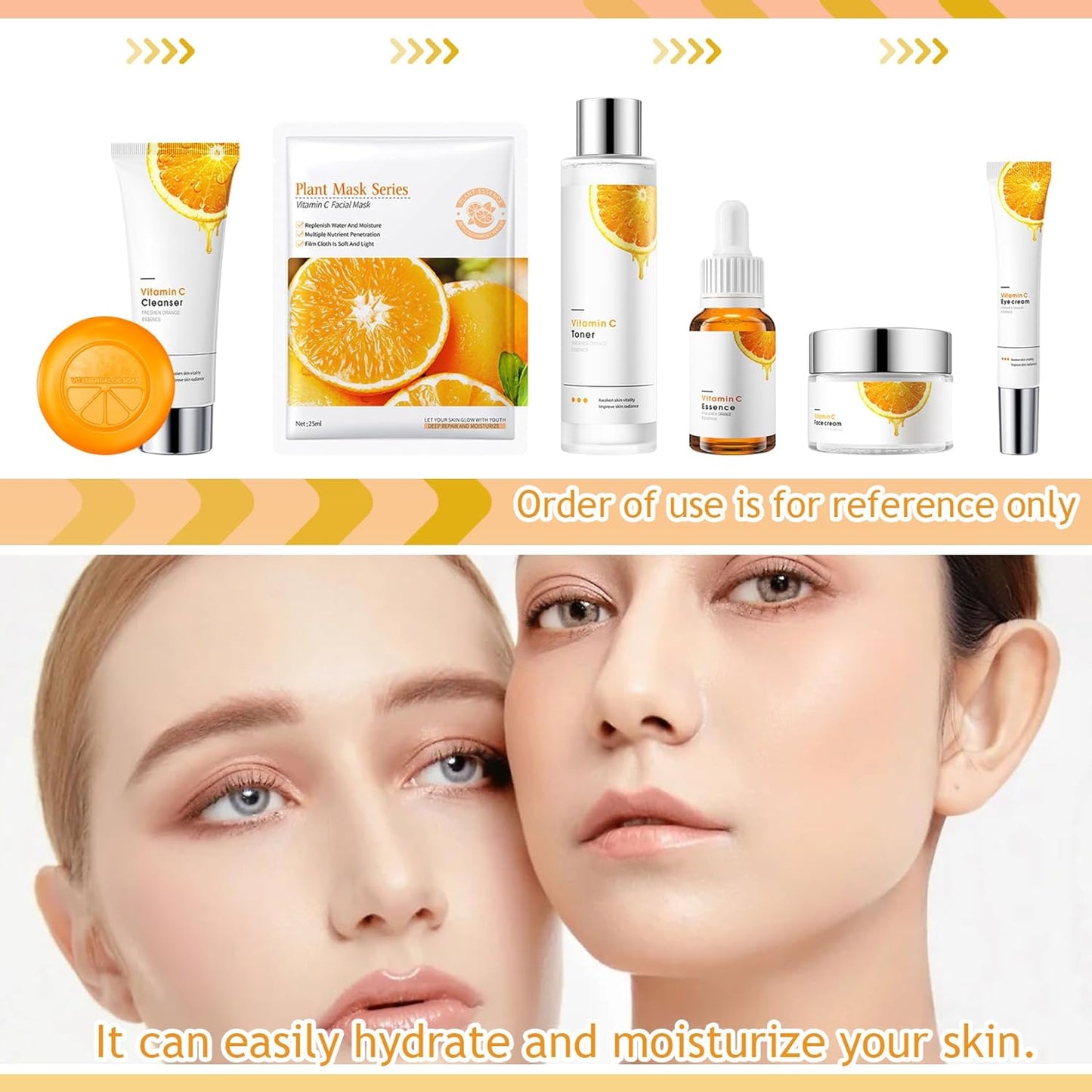 Vitamin C Skin Care Set,Facial Kit with Facial Cleanser,Toner,Eye Cream,Face Serum,,Soap,Face Cream & 3PCS Mask,Travel Skincare Kit for Women (9PCS)