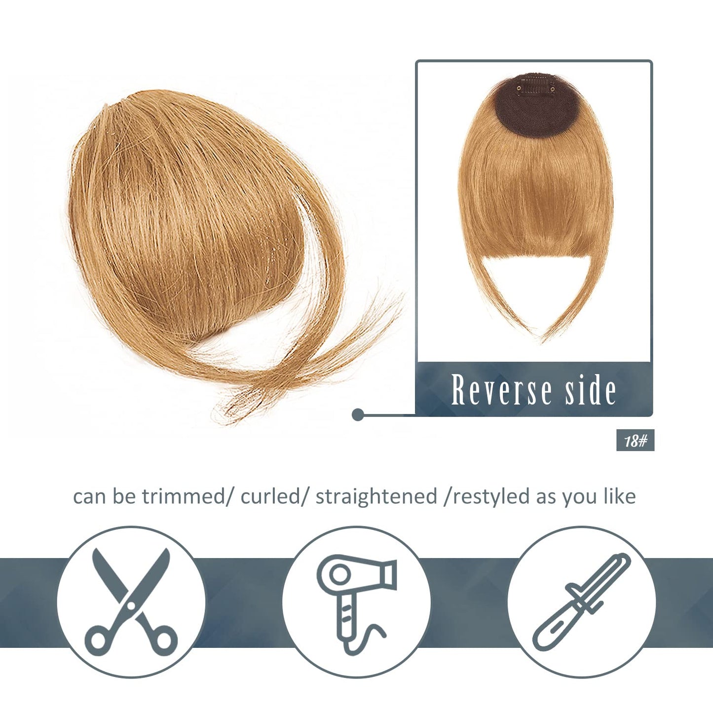 BARSDAR Real Human Hair Clip in Bangs - Human Hair Clip in Bangs for Women - Golden Blonde Thick Bangs Extensions Fringe with Temples Dyeable Real Hair Bangs Hairpieces - Dark Golden Blonde