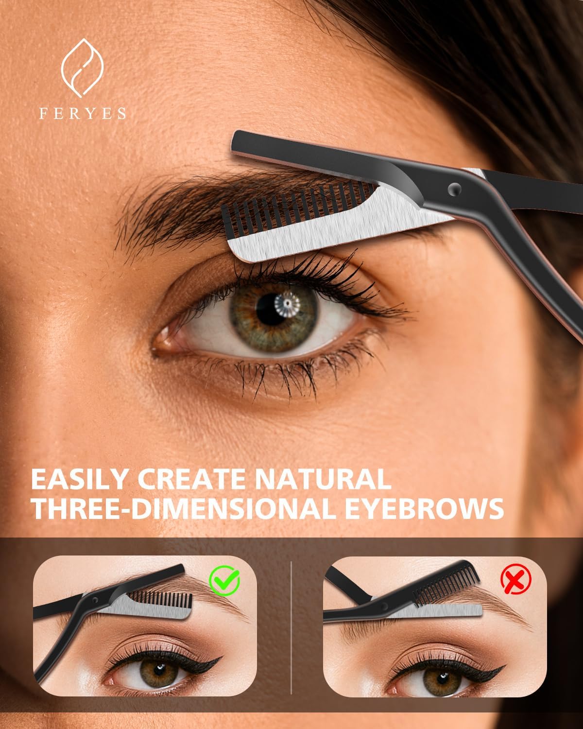 FERYES Eyebrow Trimmer Scissors with Combs, Stainless Steel Scissor & Comb in One, Precision Eyebrow Trimming Scissors for Women and Men