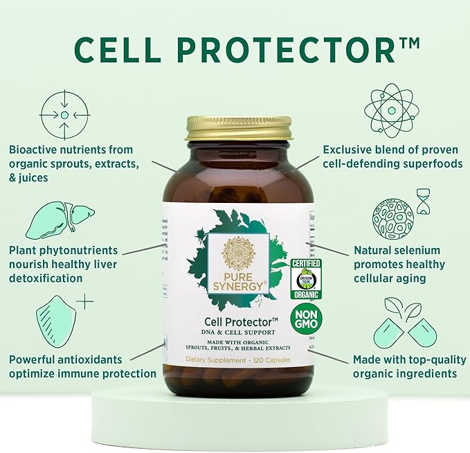 PURE SYNERGY Cell Protector | Cellular Health Supplement | Cell and Immune Support with Selenium and Organic Cruciferous Vegetables | for Healthy Aging & Detoxification (120 Capsules)