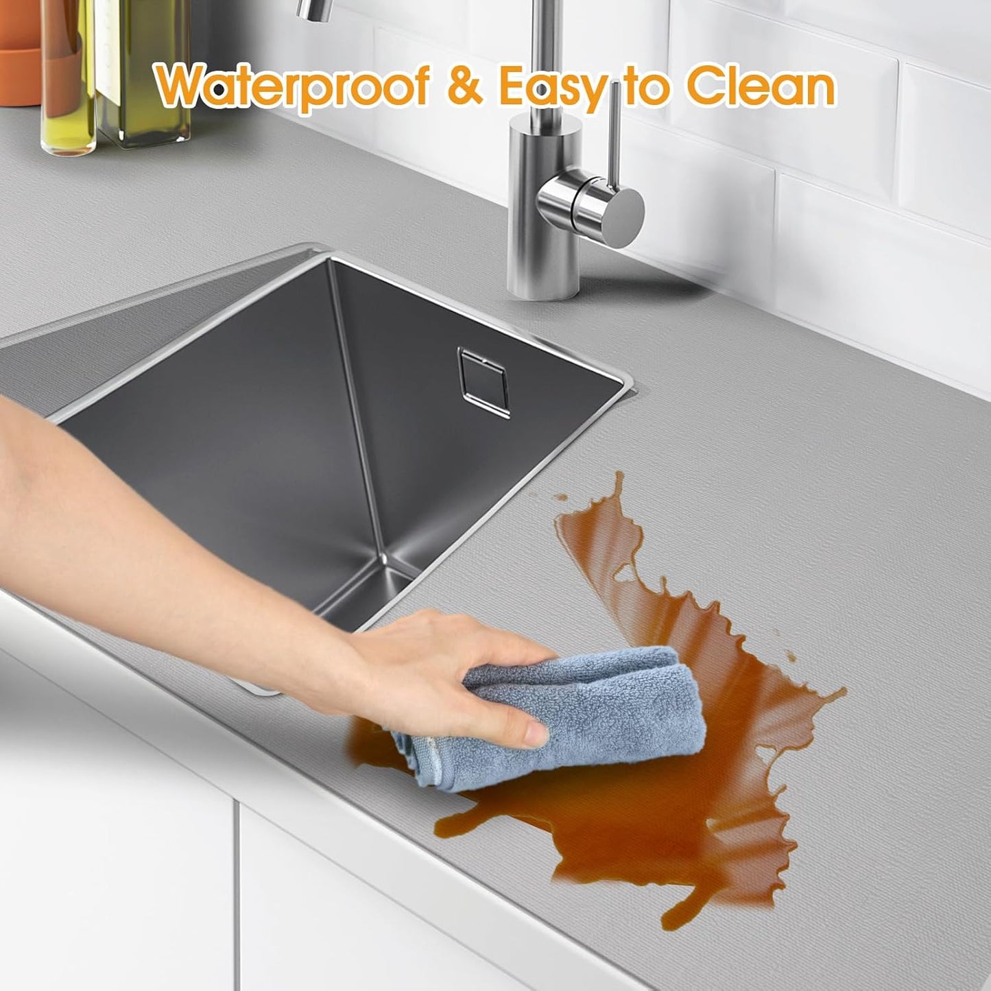 Shelf and Drawer Liner for Kitchen Cabinets Non-Adhesive, Strong Grip Non-Slip Thickened Cabinet Liners for Shelves, Waterproof Mats for Dresser Cupboard, Pure Gray, 17 in x 30 Feet