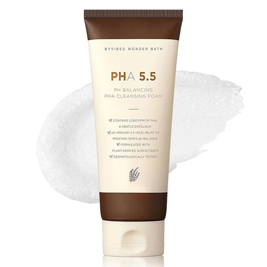PH Balancing PHA Cleansing Foam - Korean Face Wash for Sensitive Skin, Gentle Hydrating Facial Cleanser, Exfoliating Skin care, 4.4 Fl Oz (130ml)