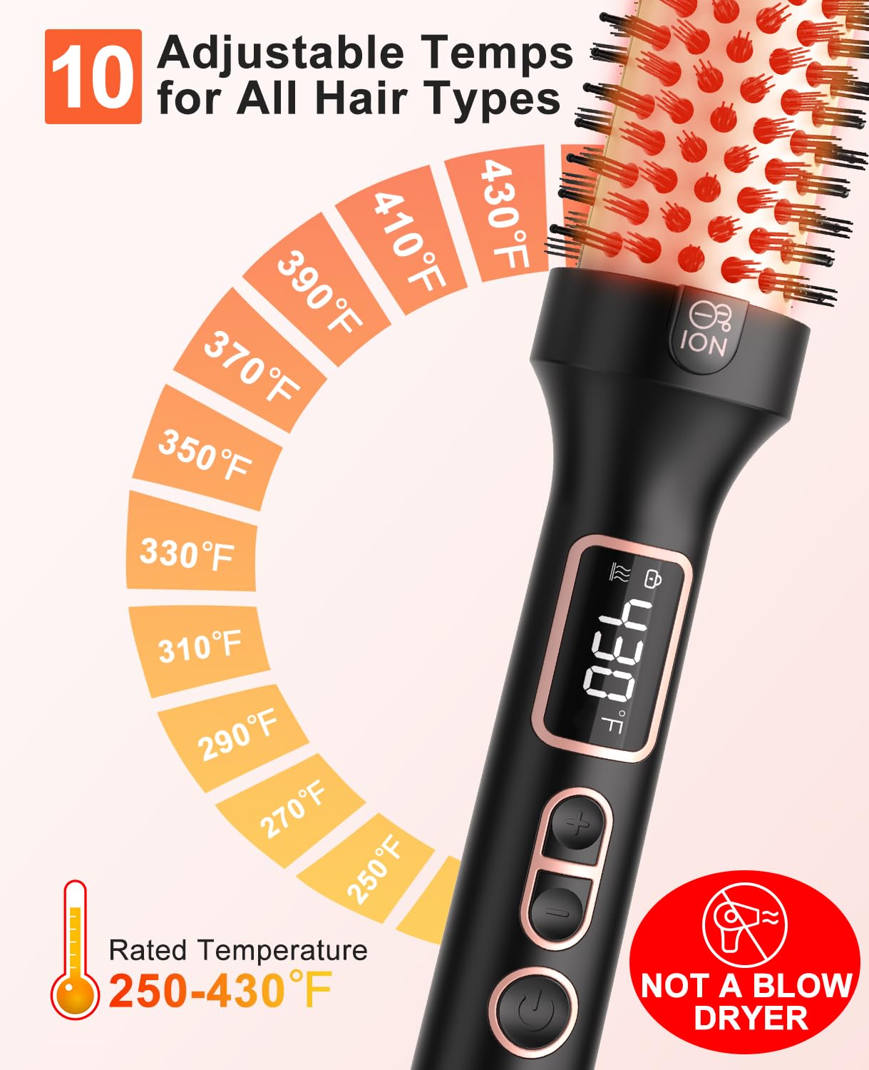 Nimmu Thermal Brush for Blowout Look, 1.5 inch Heated Round Brush, Curling Iron with 10 Temperature Control, Hot Styler Dual Voltage for Travel, Black Gold