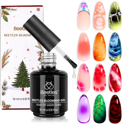 Beetles Blooming Gel Nail Polish - Christmas Limited Gel Polish for Spreading Effect Blossom Marble Natural Stone Watercolor Floral Print Soak off U V LED Lamp Cure Diy Nail Art Design Gifts for Women