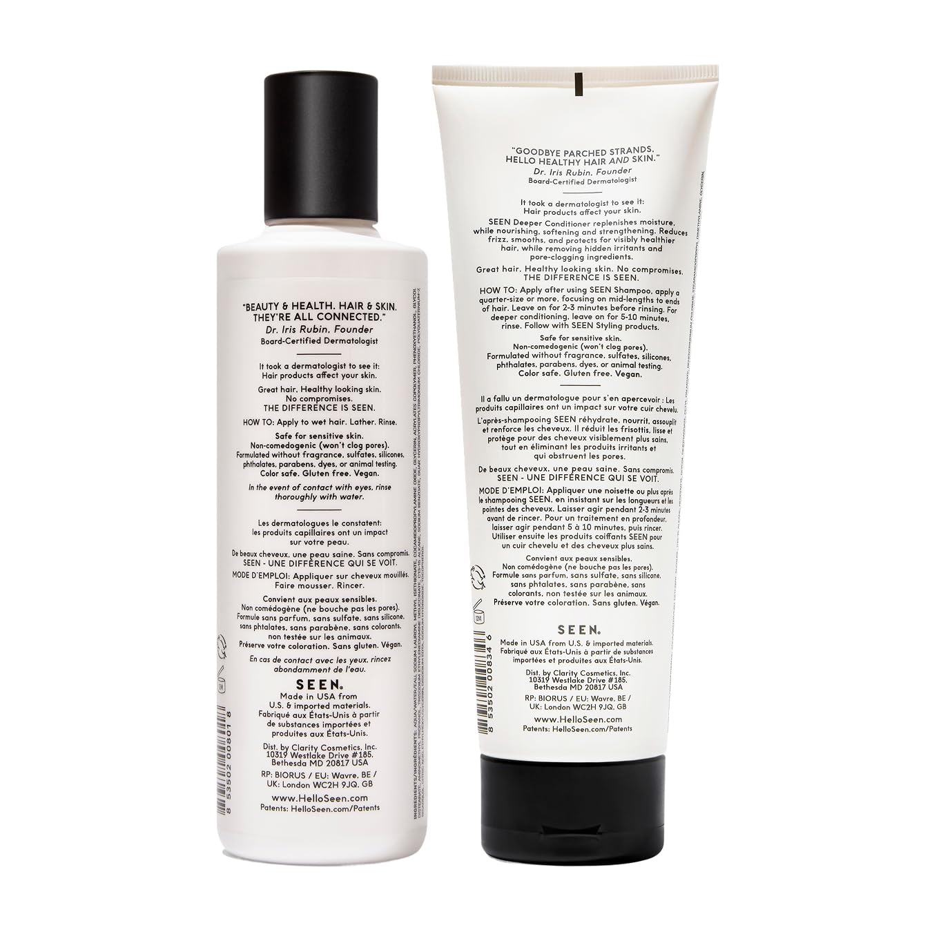 SEEN Shampoo & Deeper Conditioner Bundle, Fragrance-Free - Non-Comedogenic & Hair Care - Dermatologist-Developed, Safe for Sensitive, Eczema & Acne-Prone Skin