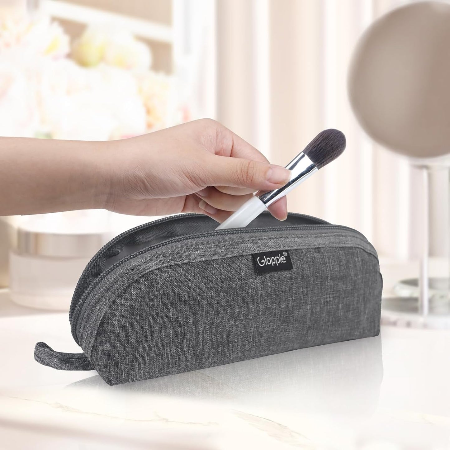 Gloppie Portable Makeup Brush Bag - Compact and Durable Small Cosmetic Case for Daily and Travel Use, Grey