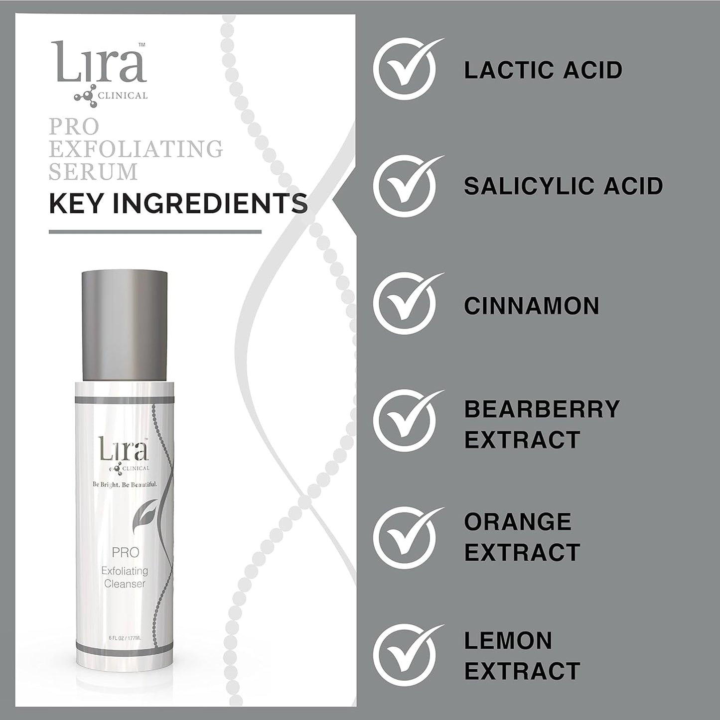 Lira Clinical PRO Exfoliating Face Cleanser - Brightening Facial Wash with Salicylic Acid - 6 Oz